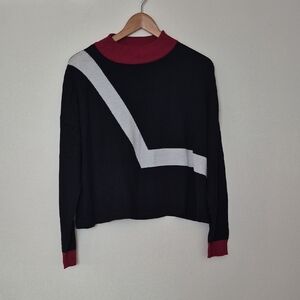 Planet By Lauren G Cotton Modal Knit Sweater Abstract Mock Neck One Size